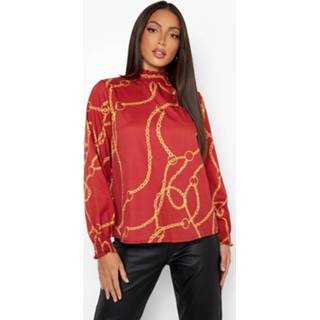 Tall Geplooide Kettingprint Blouse, Red