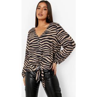 Zebraprint Blouse Met Lange Mouwen, Stone