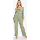 👉 Wide Leg Jumpsuit Met Textuur En Lange Mouwen, Green