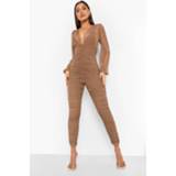 👉 Jumpsuit Met Ruches En Mesh Ballonmouwen, Chocolate