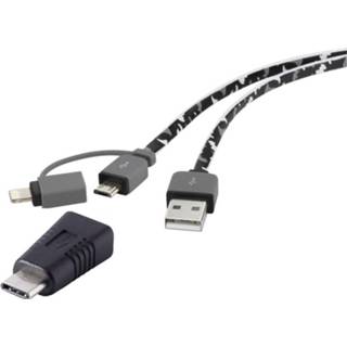 👉 Renkforce USB-kabel USB 2.0 USB-A stekker, USB-C stekker, USB-micro-B stekker, Apple Lightning stekker 20.00 cm Camouflage Zeer flexibel, Vergulde