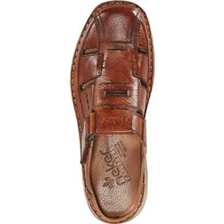 👉 Muil cognac mannen effen mooie sierstiksels glad leer Muiltje Rieker 4060596022295