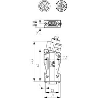 👉 Provertha 40-5191122 Sensor/actuator adapter Bus, recht, Stekker, recht Aantal polen: 9 1 stuk(s)