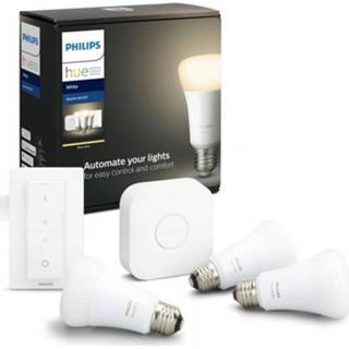 👉 Verbindingsbrug witte Philips Hue 3-lichts Starterkit Met En Dimmerafstandsbediening - 10 W E27 8718696785232