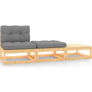 👉 Grenenhout Vidaxl 3-delige Loungeset Met Kussens Massief 8720286355831