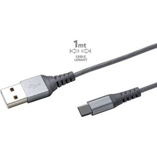 👉 Zilver nylon Usb-kabel Type-c, 1 Meter, - Celly 8021735725046
