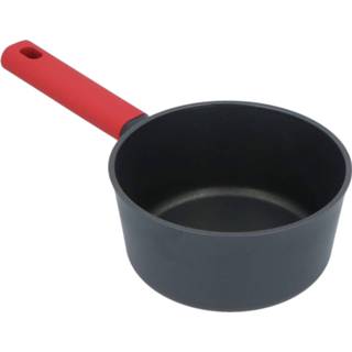 👉 Sauspan zwart rood aluminium siliconen 4goodz Met Handvat 17 Cm - Zwart/rood 6013937473438