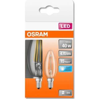 👉 Ledlamp wit Osram Bte2 Led-lamp Flame Helder Filament - 4 W = 40 E14 Koel 4058075435261