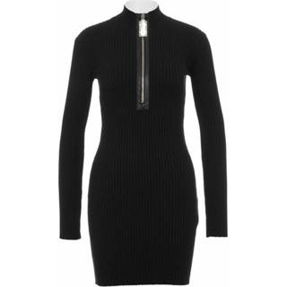 👉 Dress vrouwen zwart Narrow rib knit mini with zip