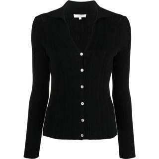 👉 M vrouwen zwart Ribbed Polo Cardigan 1634847988277