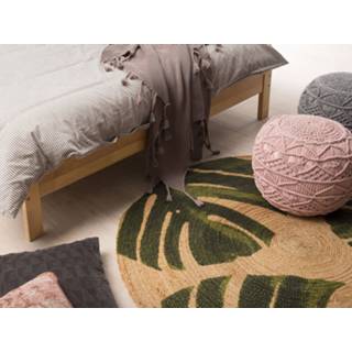 👉 Vloerkleed beige jute blad-print ⌀ 140 cm INCIK 4251682229852