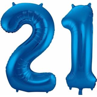 👉 Folieballon blauwe 21 Jaar Folie Ballonnen 86 Cm Leeftijd/cijfer - Leeftijdsartikelen 21e Verjaardag Versiering Heliumballonnen 8720147380521