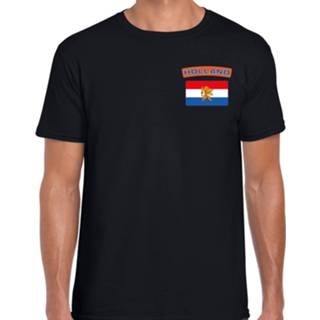 👉 Landen shirt active mannen zwart Holland met vlag voor heren - borst bedrukking