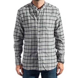 👉 Male grijs Camicia in flanella a quadri . Modello con collo alla coreana, vestibilità slim