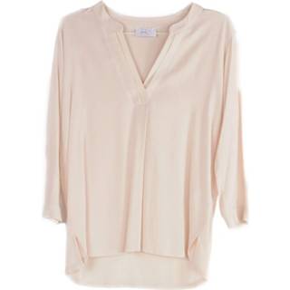 👉 Bloes ecru vrouwen beige crepe opstaande kraag