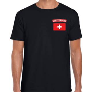 👉 Landen shirt active mannen zwart Switzerland / Zwitserland met vlag voor heren - borst bedrukking