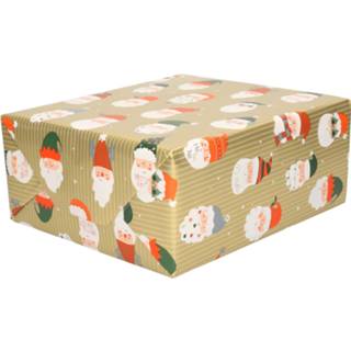 👉 Inpakpapier active 1x Rollen Inpakpapier/cadeaupapier kerst thema gekke kerstman goud 300 x 70 cm