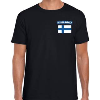👉 Landen shirt active mannen zwart Finland met vlag voor heren - borst bedrukking