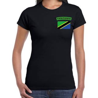 👉 Landen shirt active vrouwen zwart Tanzania met vlag voor dames - borst bedrukking