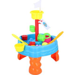 Watertafel zand kunststof rood Eddy Toys Zand- En - Met Bakje, Harkje, Schepje, Gieter 5 Vormpjes Ø 38 Cm 58,5 Hoog 8711252135519