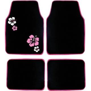 👉 Tapijt zwart Set Van 4 Tapijten Hibiscus Borduurwerk 3284090004040