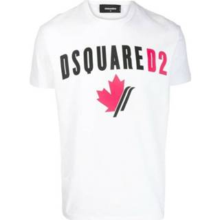 👉 Logo And Maple Leaf Print T-shirt Dsquared2 , Wit , Heren
