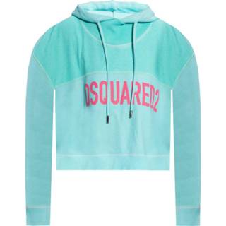 👉 M vrouwen blauw Tweekleurige crop-hoodie