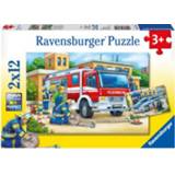 👉 Jongens kleurrijk Ravensburger Puzzle 2x12 - Police and Fire Brigade 4005556075744