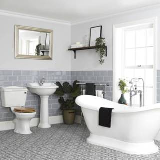 👉 Badkamerset wit - Vrijstaand Bad Duoblok Toilet en Wastafel 60cm met Zuil Klassiek | Ryther 5051752871009