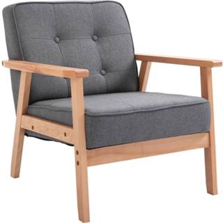 👉 Loungestoel grijs houten linnen active HOMCOM Eenpersoonsbank stoel gepolsterde armleuningen 6011602450463