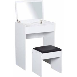 👉 Spiegel wit active HOMCOM Kaptafel met opklapbare en hocker 60 x 40 79cm 4250871252442