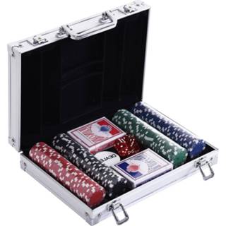 👉 Pokerset active HOMCOM Pokerkoffer pokerchips 4/5 kleuren 2x kaartspel 5x dobbelstenen 1x aluminium koffer 6011601563577
