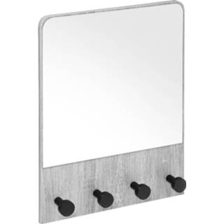 👉 Kapstok grijs eiken 4goodz Met Spiegel 4 Haken 37x6x50 Cm - Kleur 6013927324375