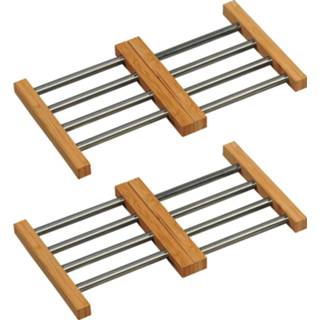 👉 Pannen onderzetter RVS bamboe houten 4x Vierkante Onderzetters Van Rvs/bamboe 20 X 14/22 Cm - Vierkant Voor Pan 8720276765572