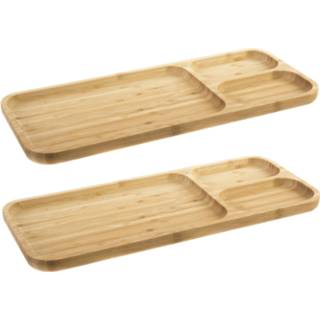 👉 Bamboe houten Set Van 2x Stuks 3-vaks Barbecuebord 39 X 16 2 Cm - Serveerbladen/serveerbord/barbecuebord Met Vakjes 8720576008959