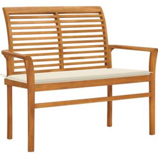 👉 Tuinbank teakhout Vidaxl Met Crèmekleurig Kussen 112 Cm Massief 8720286265758