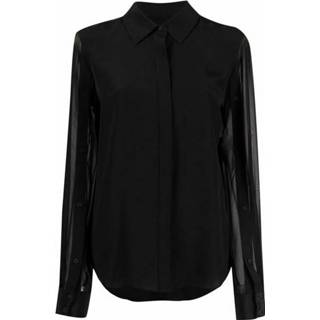 👉 Blous vrouwen zwart Silk Blouse W Buttoned Sleeves