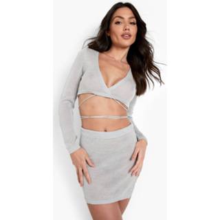 👉 Korte Metallic Strand Bikini Met Mouwen, Silver