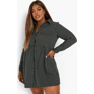 👉 Plus Blouse Jurk Met Stippen, Black