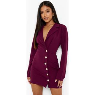 Petite Blazer Jurk Met Knoop Detail, Plum