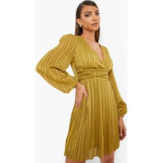 👉 Geplooide Wikkel Skater Jurk, Olive