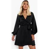 👉 Satijnen Skater Jurk Met Shirtmouwen, Black