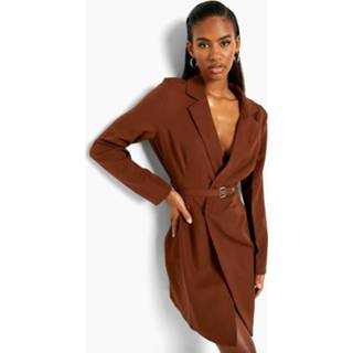 👉 Wikkel Blazer Jurk Met Lange Mouwen En Ceintuur, Chocolate