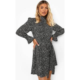 👉 Skater dress Spot Print Shirred Neck Belted