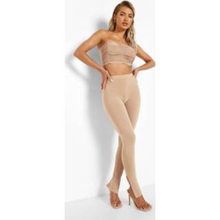 👉 Geplooide Bandeau Top En Leggings Met Zijsplit, Sand