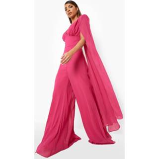 👉 Wide Leg Jumpsuit Met Cape Detail En Laag Decolleté, Raspberry