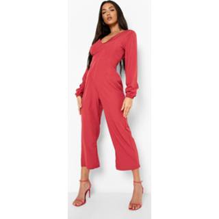 Cullotte Jumpsuit Met Open Rug En Strik, Berry