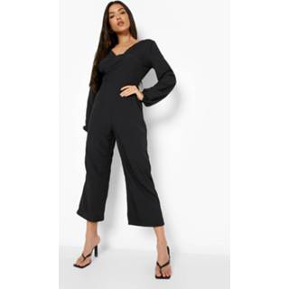 Cullotte Jumpsuit Met Open Rug En Strik, Black