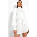 👉 Satijnen Romper Met Ceintuur En Hoge Hals, White