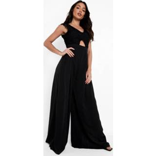 👉 Kanten Wide Leg Jumpsuit Met Uitgesneden Rug, Black